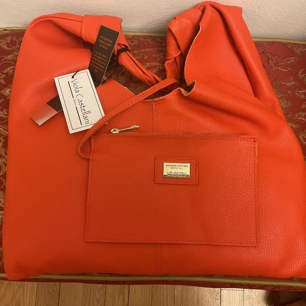 NWT VIOLA CASTELLANI Made In Italy Leather Slouchy Hobo With Knots